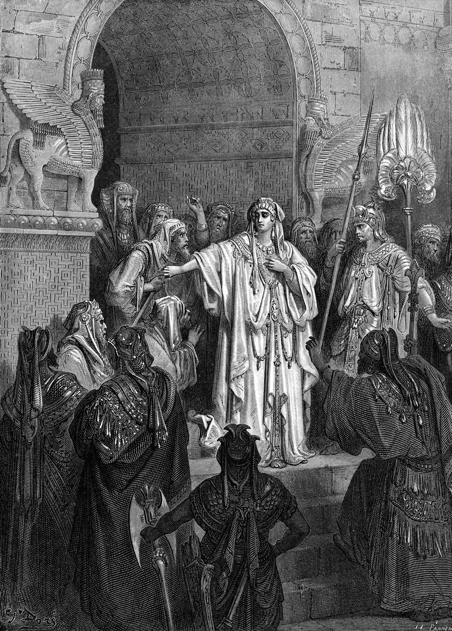 Queen Vashti, rytina Doré. - Bible od Gustave Dore