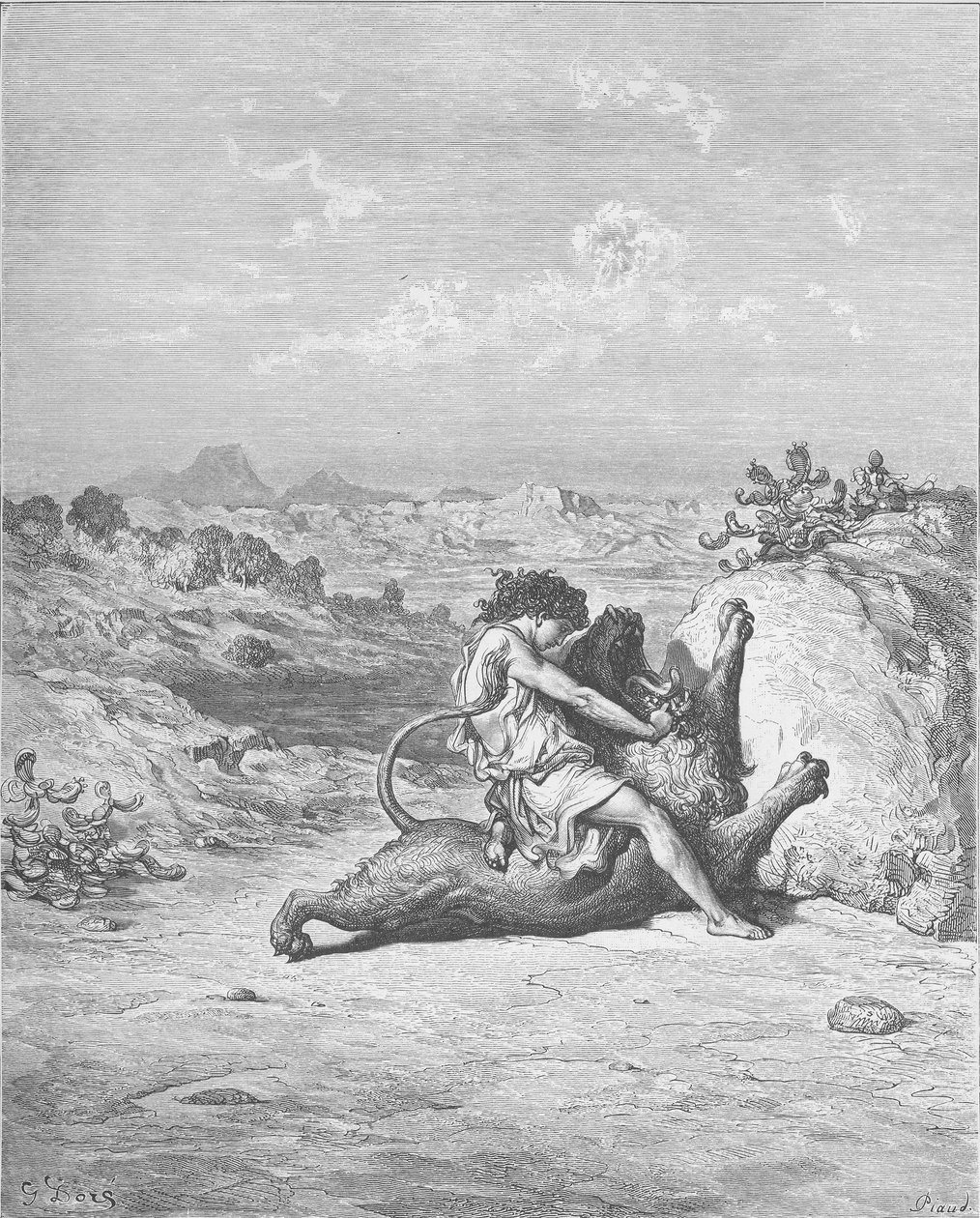 Samson zabije lva od Gustave Dore