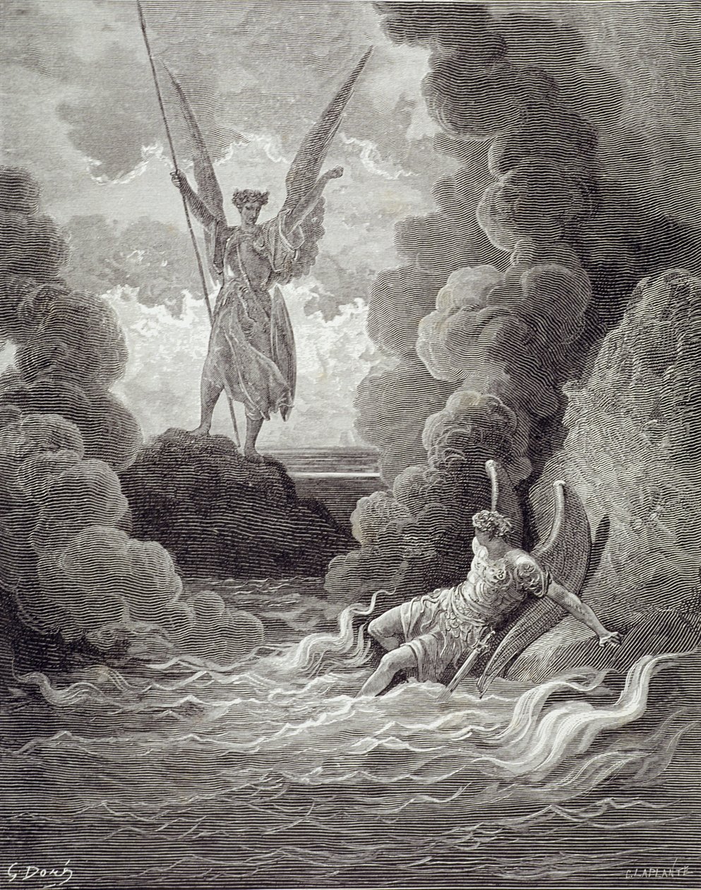 Satan a Belzebub, z první knihy ‚Ztracený ráj‘ od Johna Miltona (1608-74) vyryl Charles Laplante († 1903) kolem roku 1868 od Gustave Dore