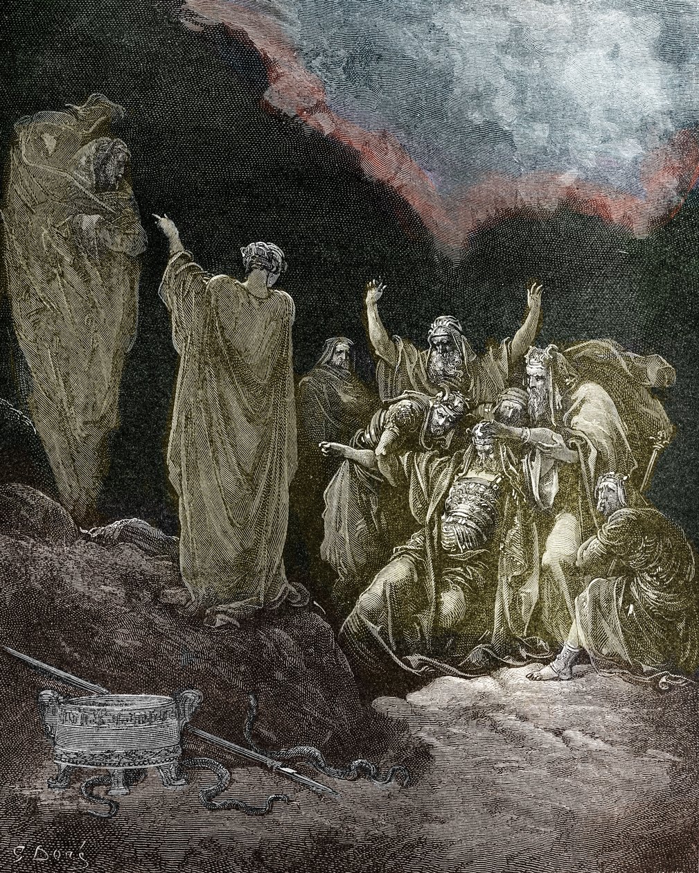 Saul a střední čarodějnice z Endoru od Doré. - Bible od Gustave Dore