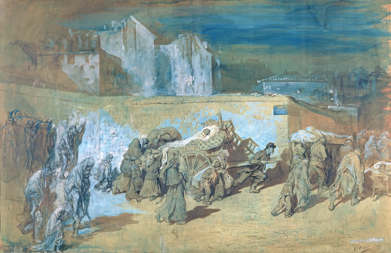 Obléhání Paříže, 1870-71 (pero a inkoust a wc na papíře) od Gustave Dore