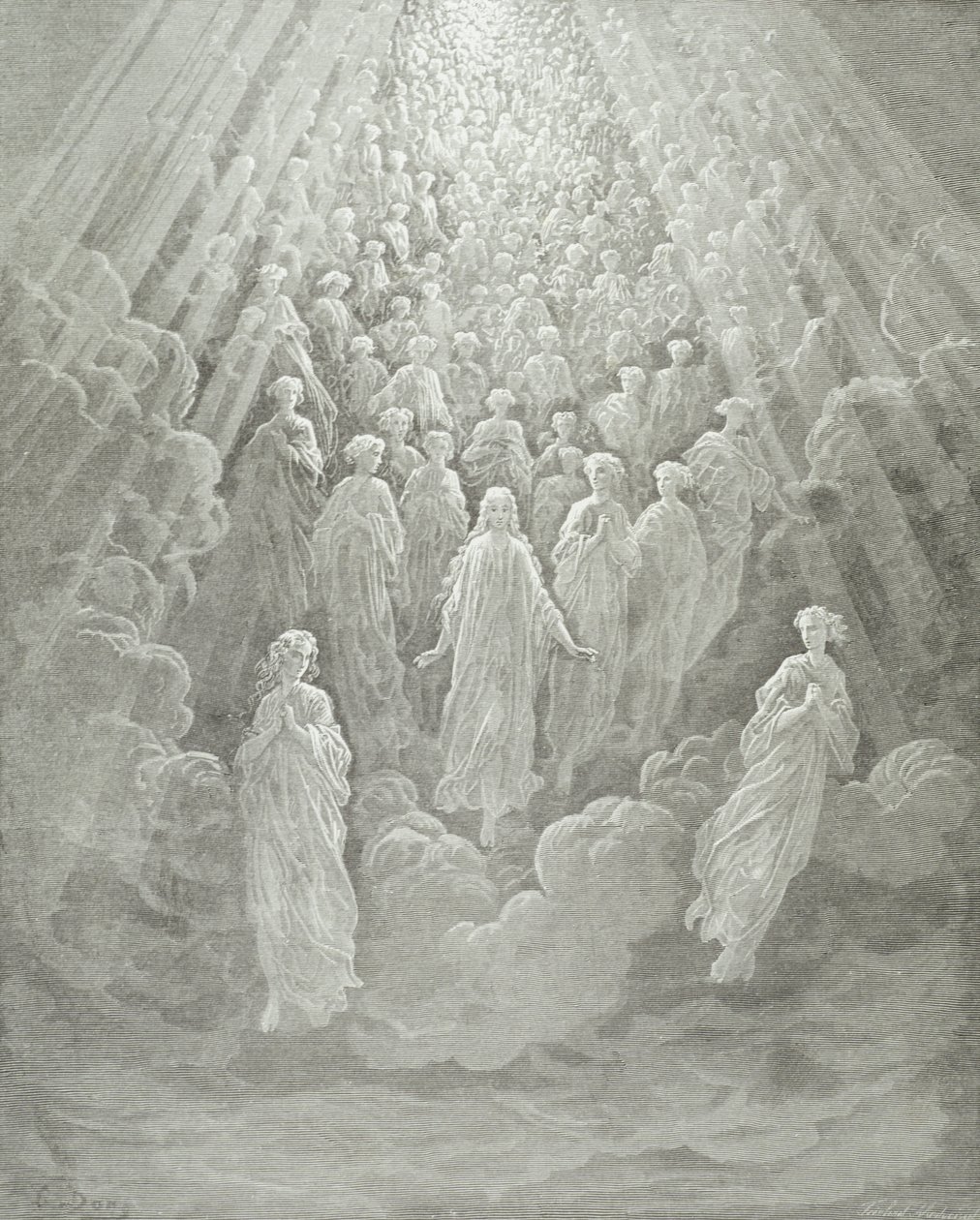 Andělé na planetě Merkur: Beatrice vystupuje s Dantem na planetu Merkur, cca 1860-68 od Gustave Dore