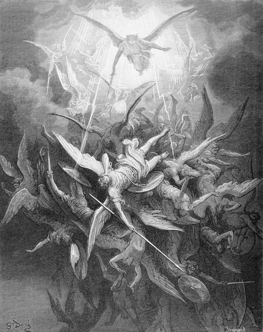 Pád rebelských andělů, z knihy I „Ztracený ráj“ od Johna Miltona (1608–74) kolem roku 1868 od Gustave Dore