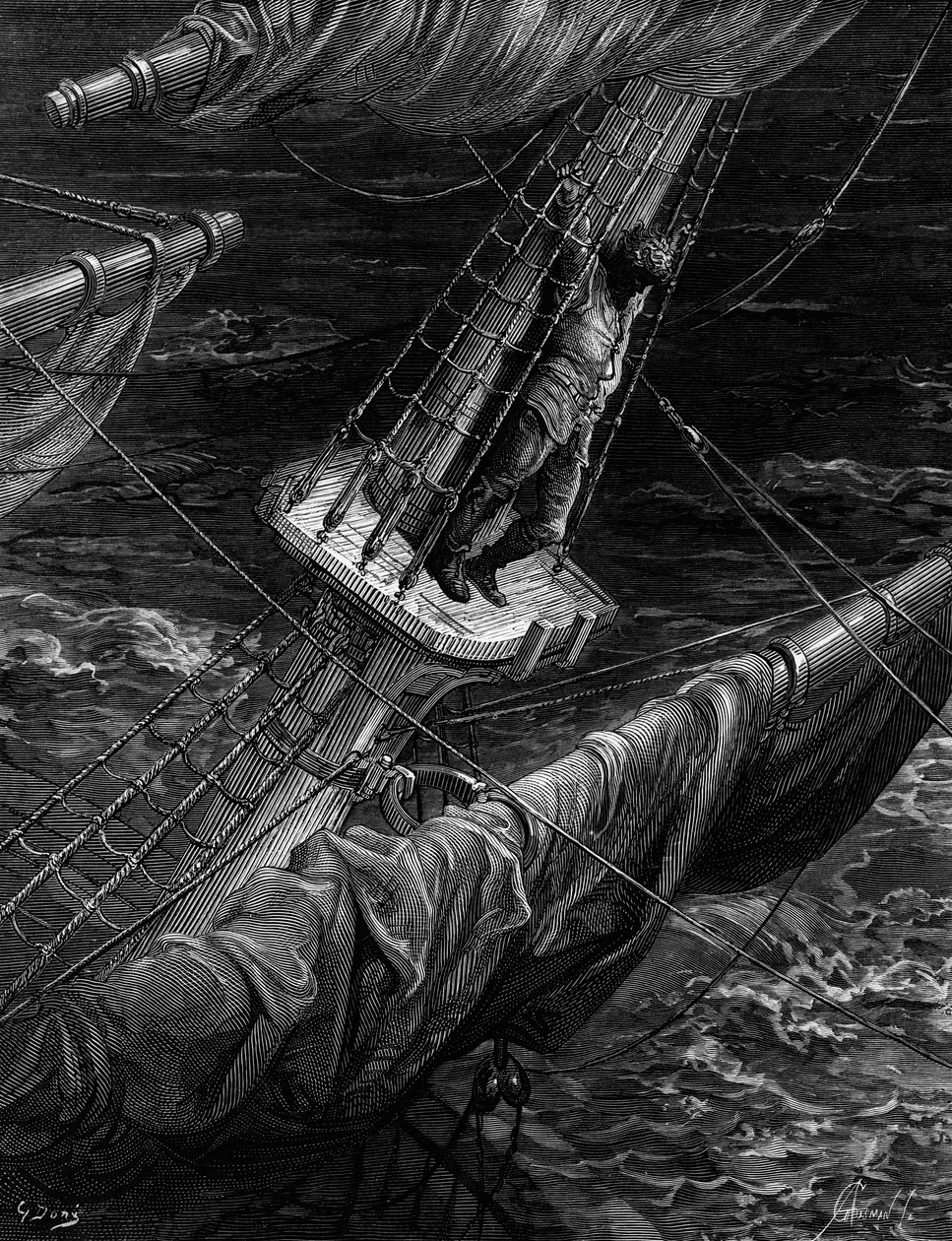 Námořník lituje, že zastřelil Albatros, scéna z filmu The Rime of the Ancient Mariner od S.T. Coleridge, od S.T. Coleridge, vydal Harper und Brothers, New York, 1876 (dřevoryt) od Gustave Dore