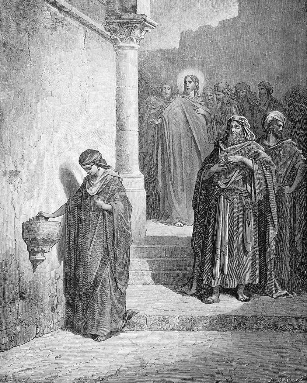 Vdovina, rytina L. Dumonta, asi 1868 od Gustave Dore
