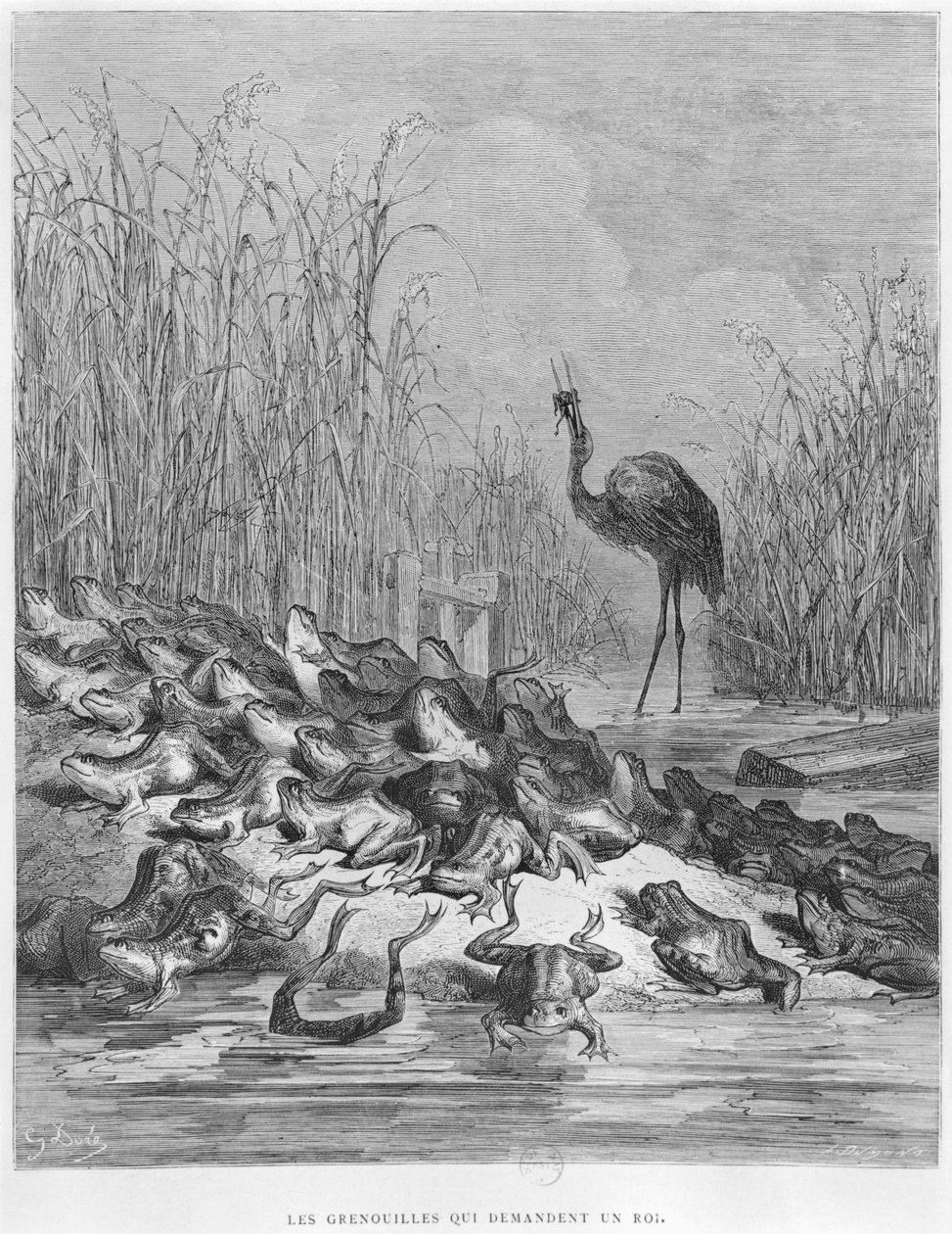 Žáby žádají o krále, ilustrace z „Bajky“ od Jean de La Fontaine (1621-95) od Gustave Dore