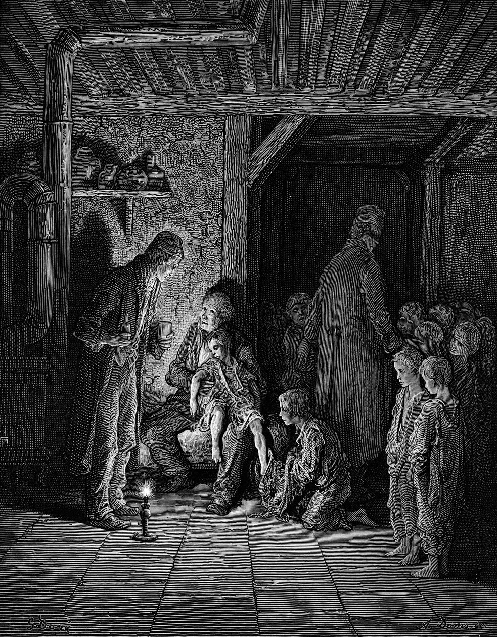 Děti bez domova ve viktoriánském Londýně od Gustave Dore