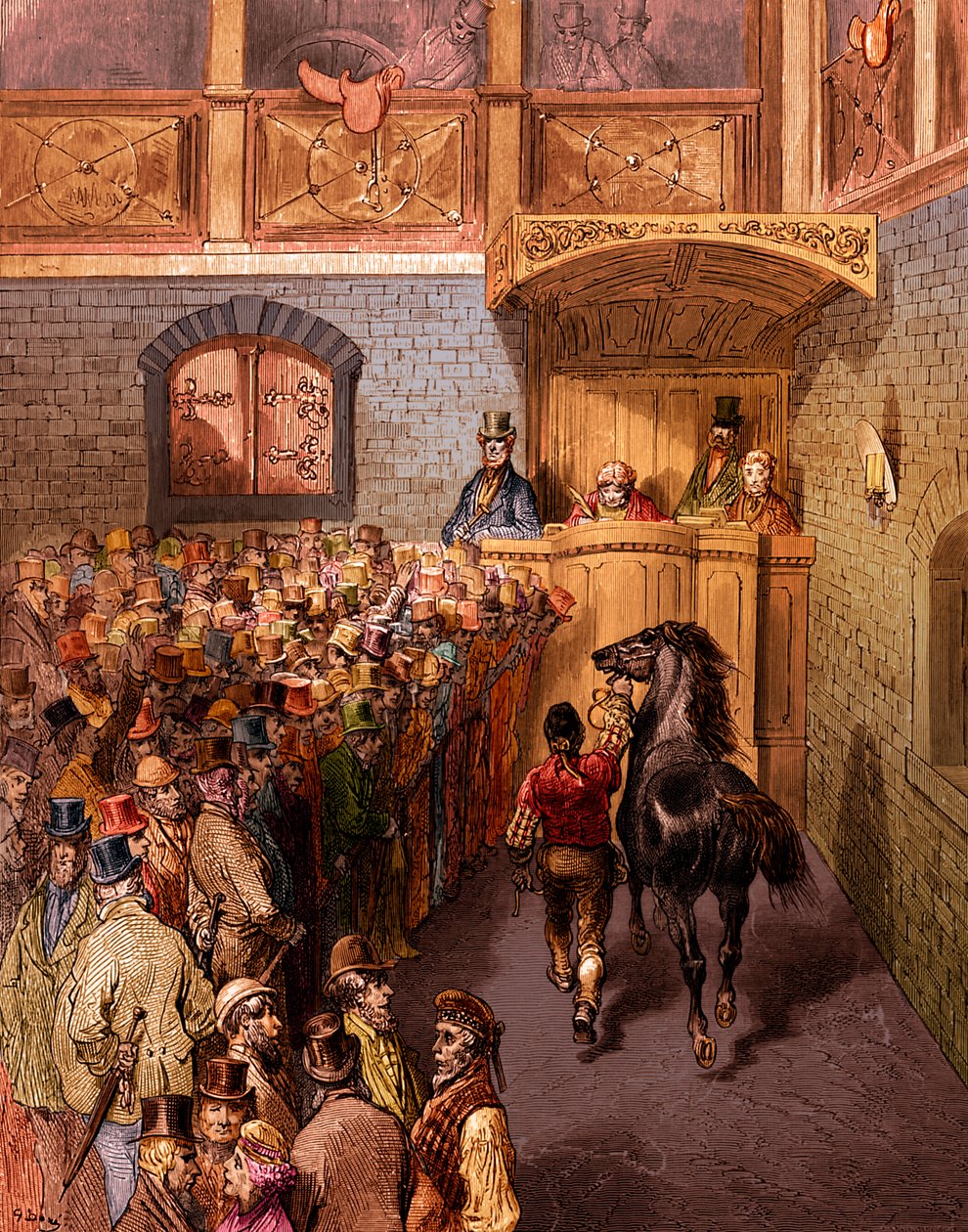 Viktoriánská aukce koní, rytina Tattersalls od Gustava Doré od Gustave Dore