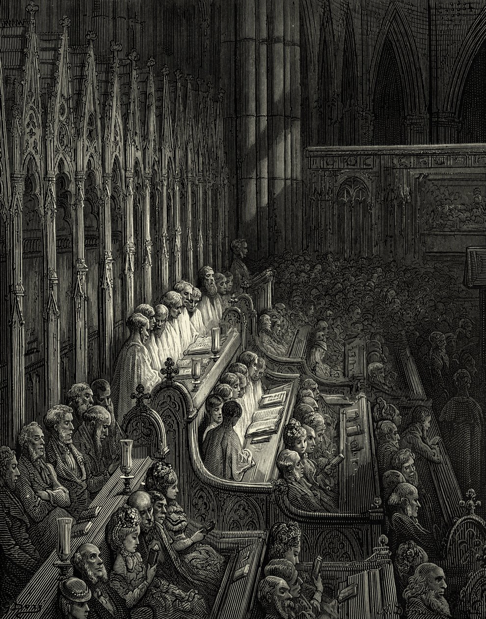 Westminsterské opatství ve viktoriánském Londýně od Gustave Dore