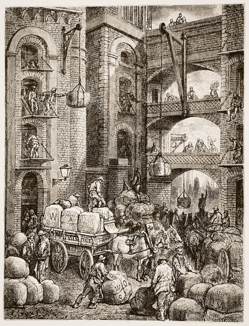 Dělníci podnikající ve skladišti, z „Londýna, pouť“, napsal William Blanchard Jerrold (1826-94) a vyryl Pannemaker, hospoda. 1872 od Gustave Dore