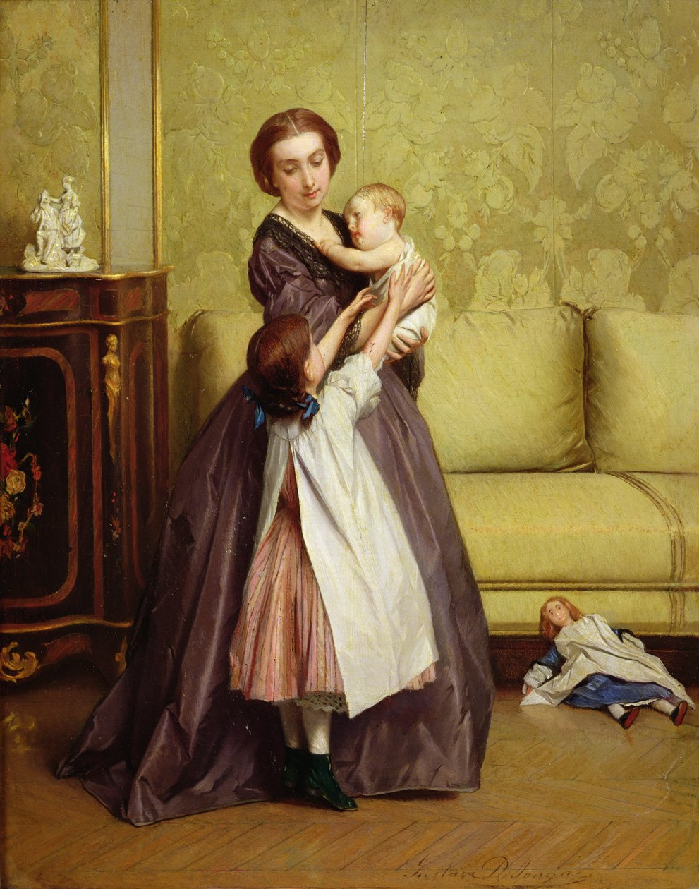 Mladá matka se svými dětmi v salonu od Gustave Léonard de Jonghe