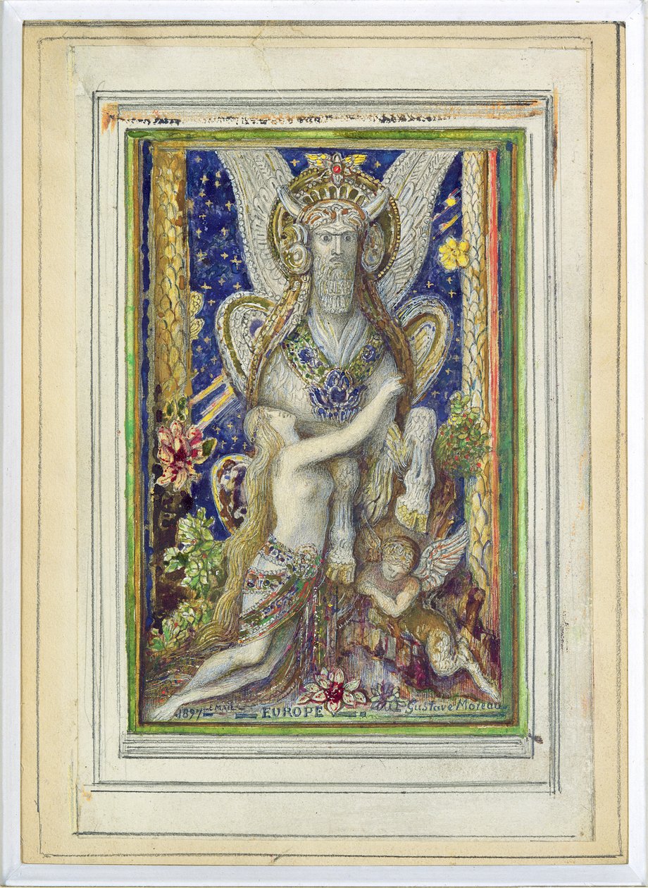 Evropa, 1897 (tužka a toaleta na papíře) od Gustave Moreau