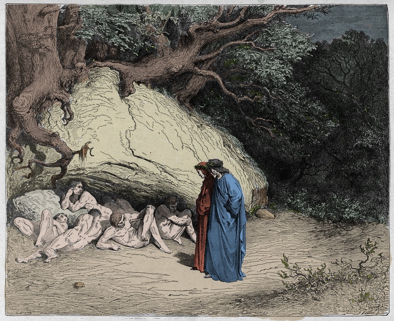 Inferno, Canto 4: The Innocent souls in Limbo, ilustrace z Božské komedie od Dante Alighieriho, 1885 (digitálně kolorovaná rytina) od Gustave after Dore