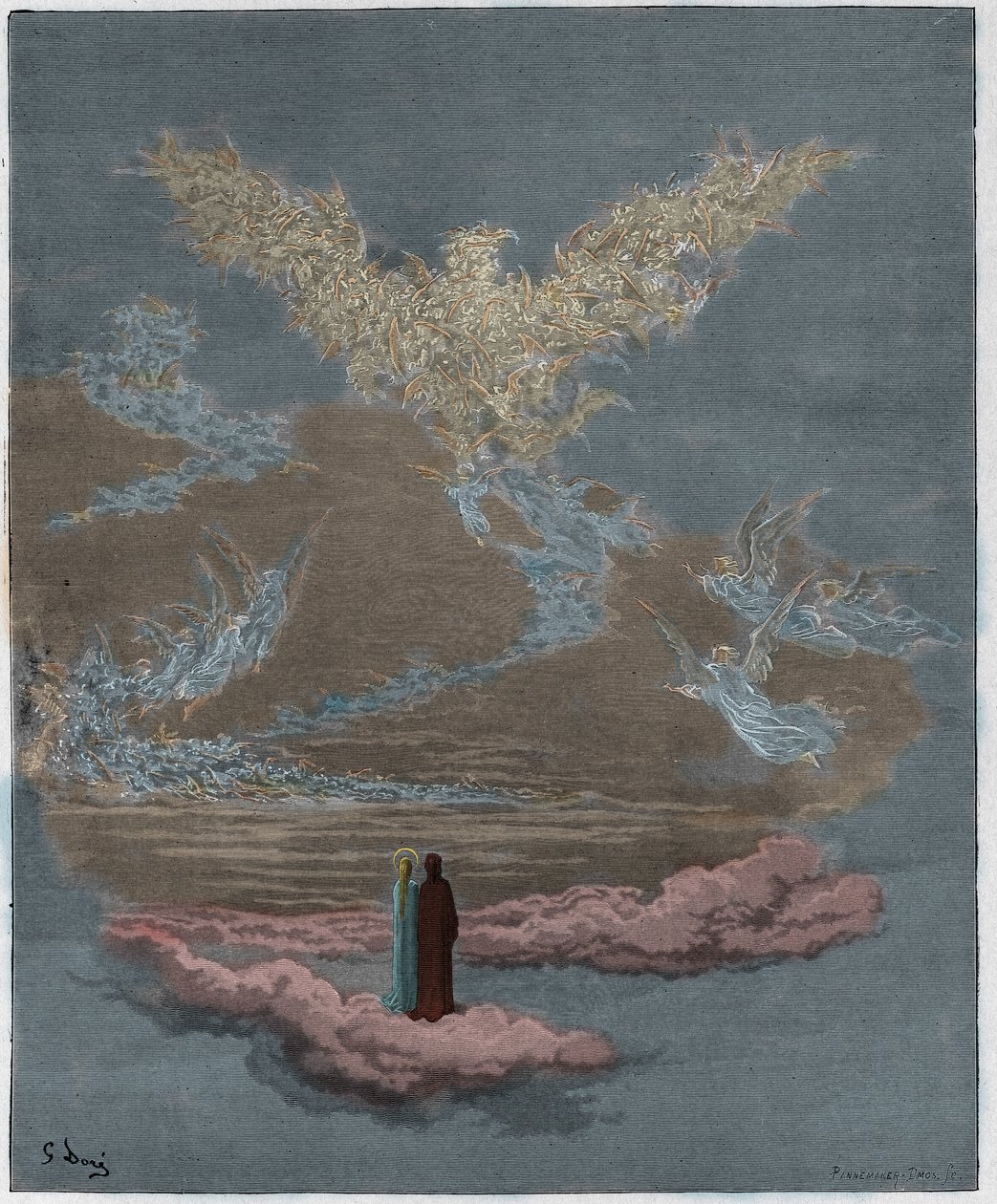 Paradiso, Canto 19: Požehnané duše tvoří orla na obloze, ilustrace z Božské komedie od Dante Alighieriho, 1885 (digitálně kolorovaná rytina) od Gustave after Dore