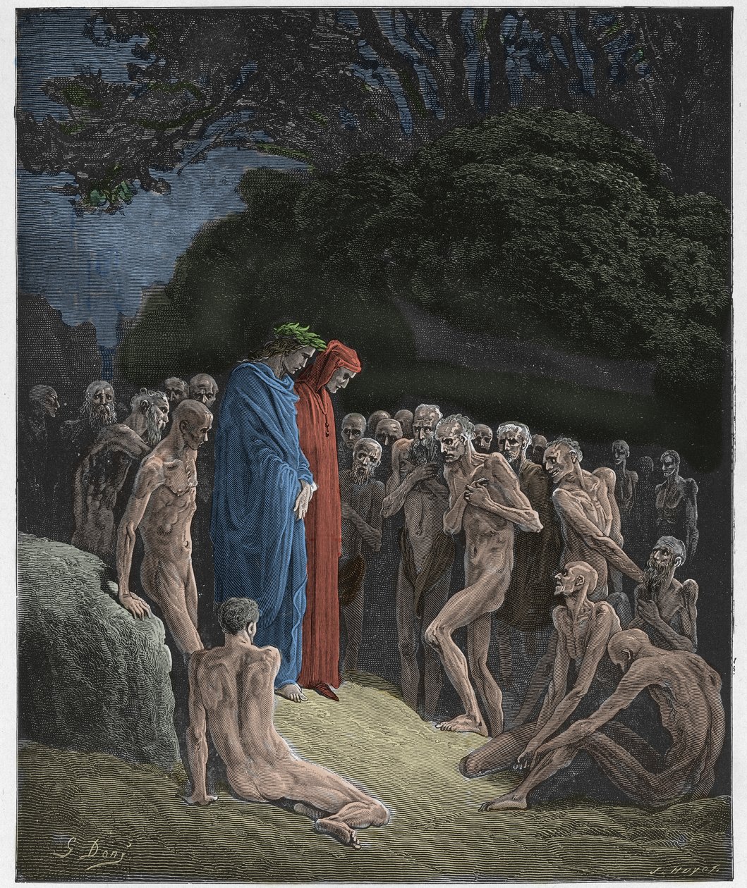 Purgatorio, Canto 23: Duše nenasytných, ilustrace z Božské komedie od Dante Alighieriho, 1885 (digitálně kolorovaná rytina) od Gustave after Dore
