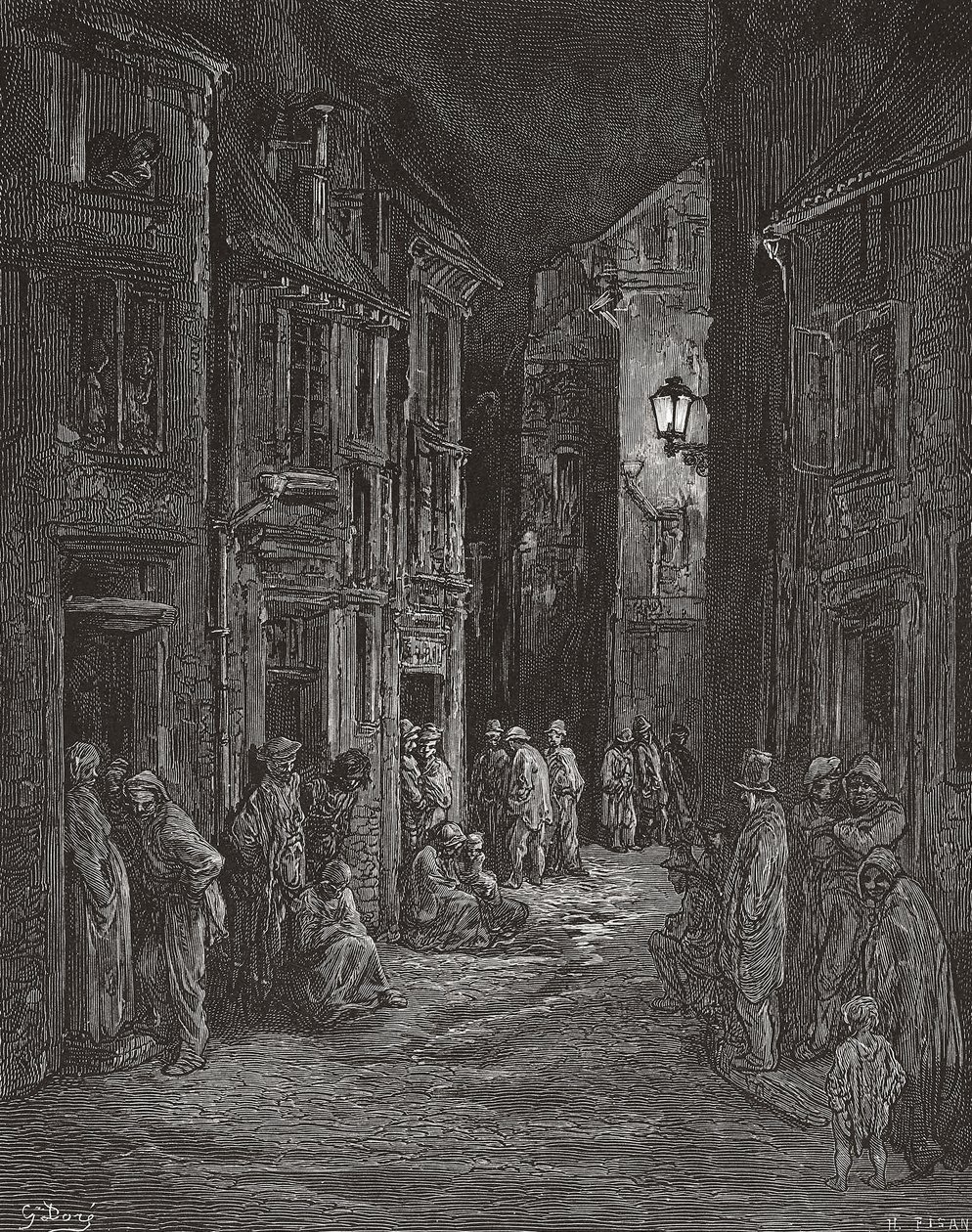 Bluegate Fieldsin slummet Lontoossa 1800-luvulla. (Tulosta) od Gustave (after) Dore