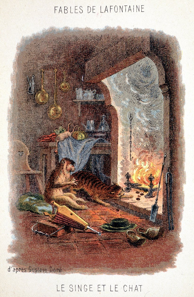 Fables de La Fontaine: Opice a kočka podle Gustava Doré. od Gustave (after) Dore