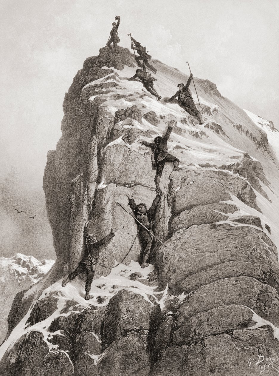 První výstup na Matterhorn (rytina) od Gustave (after) Dore