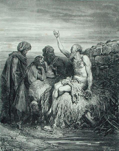 Job a jeho přátelé, ryl J. Regnier, kolem 1868 (rytina) od Gustave (after) Dore