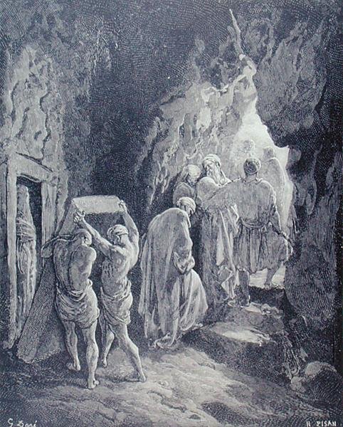 Pohřeb Sarah, vyrytý Heliodorem Josephem Pisanem (1822-90) kolem roku 1868 (rytina) od Gustave (after) Dore