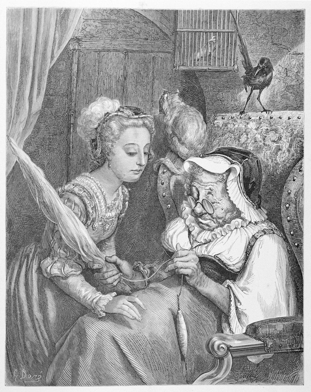 Princezna a víla Spite, vyryl Stephane Pannemaker (1847-1930) 1861 (rytina) od Gustave (after) Dore