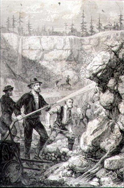 Gold Prospecting v Kalifornii v 60. letech 19. století, vyryl Felix Jean Gauchard (1825-72) (rytina) od Gustave Adolphe (after) Chassevent Bacques