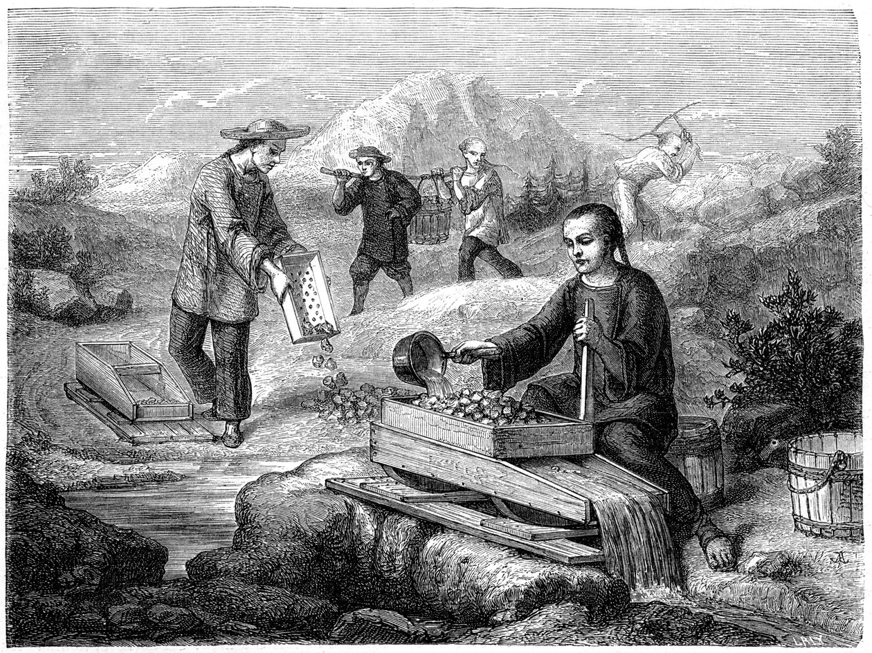 Čínští horníci, Kalifornie, 19. století. od Gustave Adolphe Chassevent Bacques
