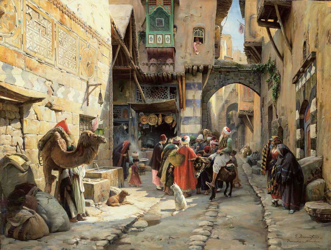 Pouliční scéna, Damašek (olej na panelu) od Gustave Bauernfeind