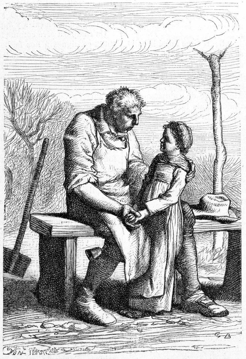 Cosette et Jean Valjean - v “”Les Miserables”” od Victora Huga, ill. od Brion, ed. Hetzel a Lacroix od Gustave Brion