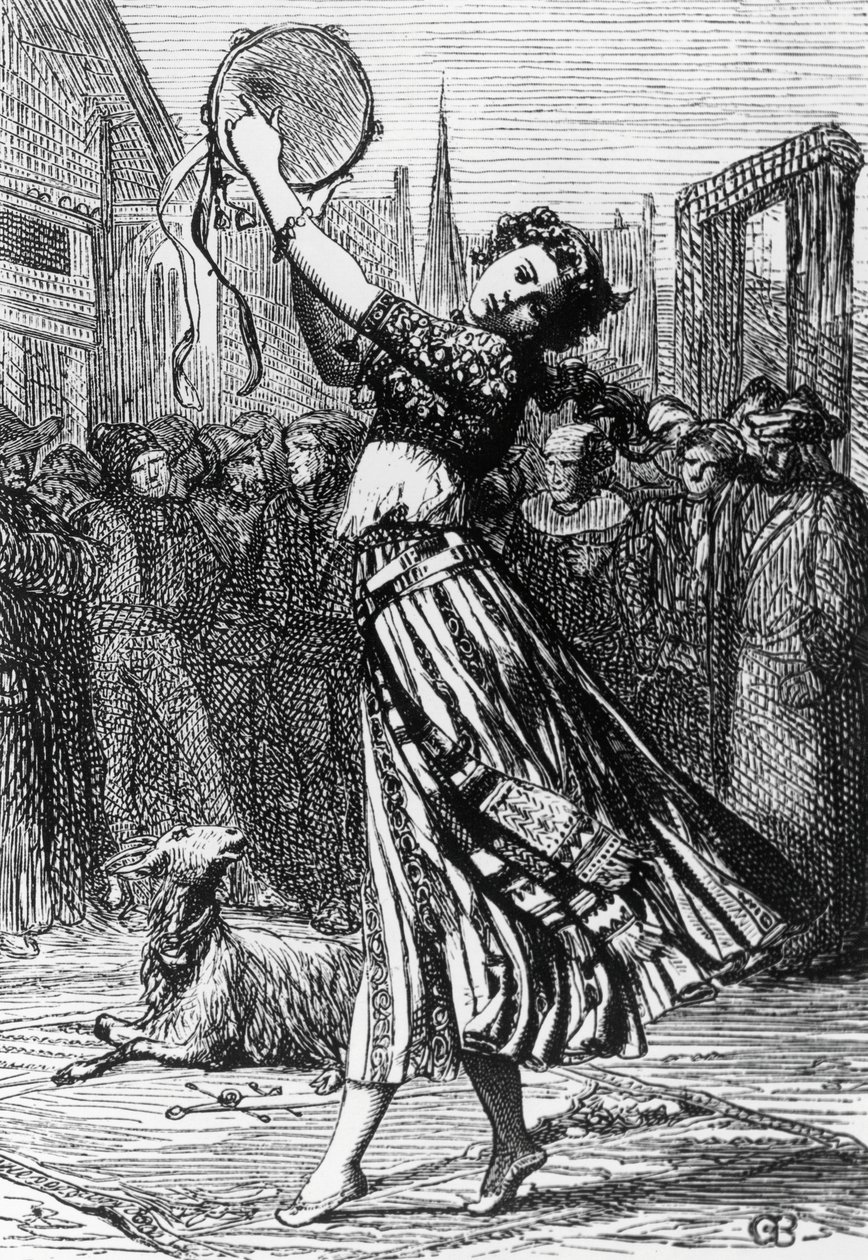 Esmeralda s kozou Djali, ilustrace pro Hrbáč z Notre-Dame, román Victora Huga (1802-1885), rytina podle kresby Gustava Briona (1824-1877), nakladatelství Hetzel, Paříž od Gustave Brion