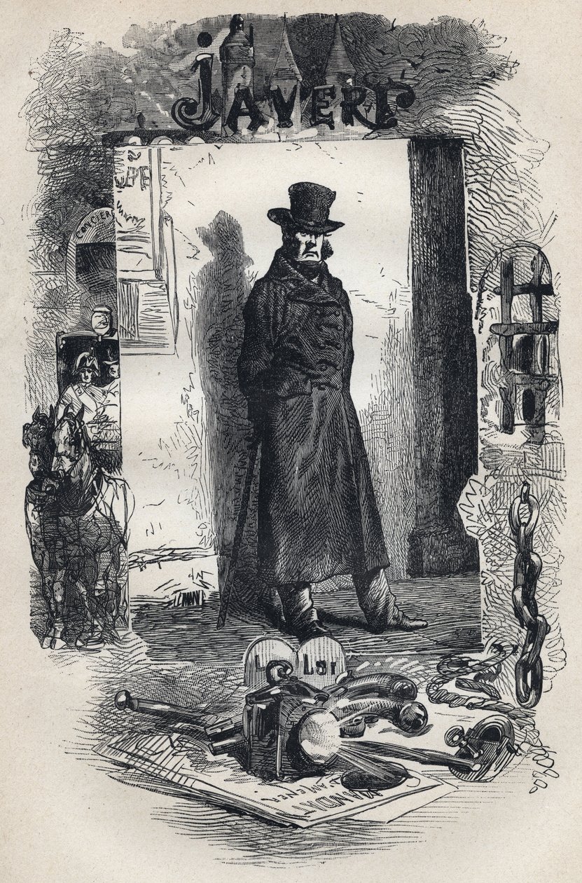 Javert, ilustrace románu „Les Miserables““ od Victora Huga od Gustave Brion