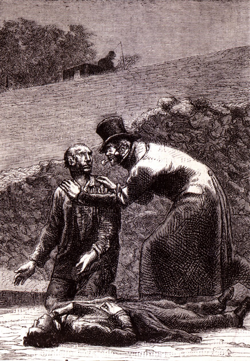 Javert pozná Valjeana – v „“Les Misérables““ od Victora Huga, nemocného. od Brion, ed. Hetzel a Lacroix od Gustave Brion