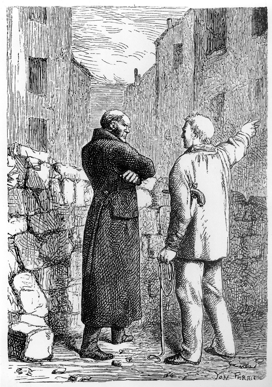 Jean Valjean Gets his Revenge, ilustrace z „Les Miserables“ od Victora Huga (1802-85), rytina Julese Perrichona (1836-97) od Gustave Brion