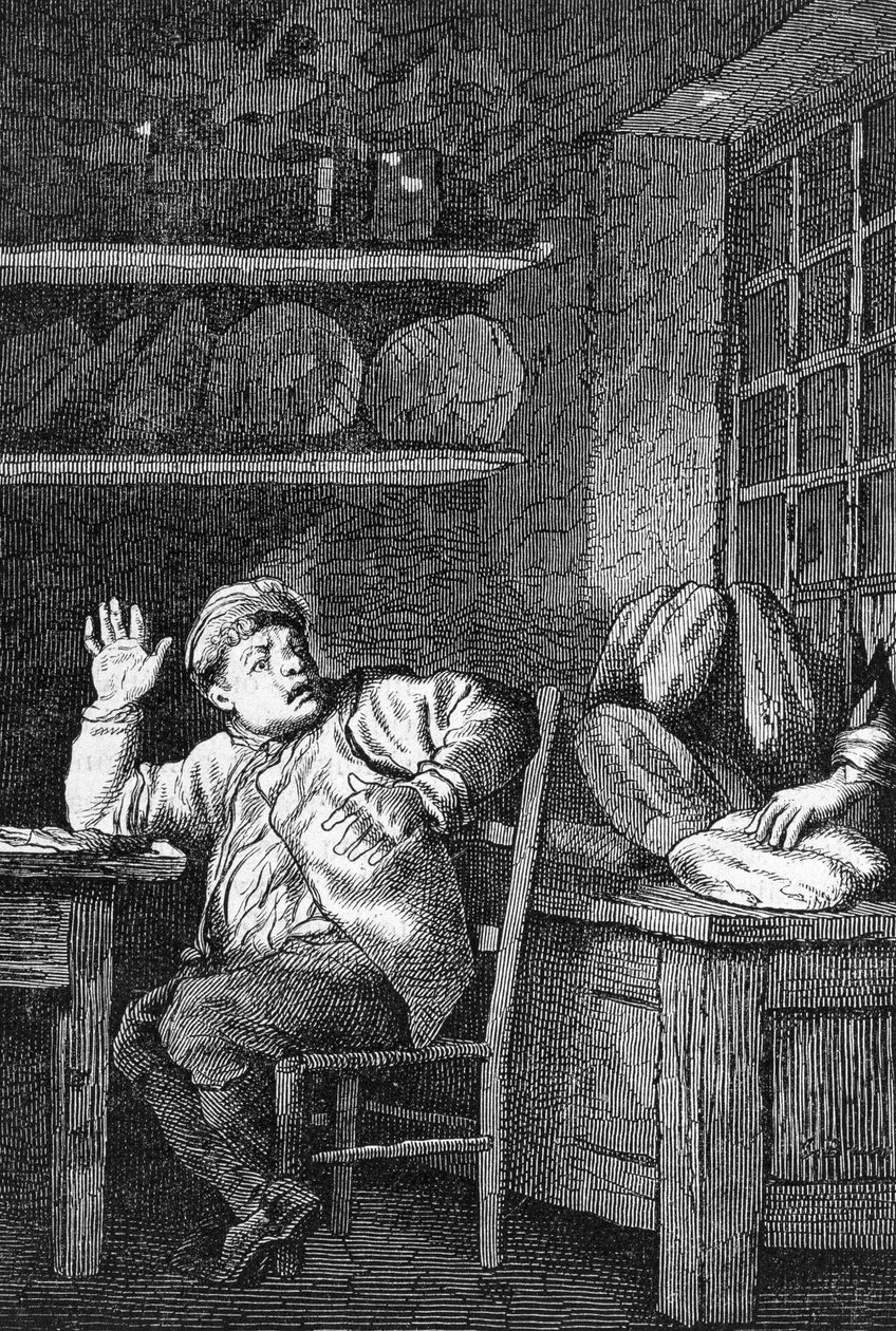 Le vol de Jean Valjean - v „“Les Miserables““ od Victora Huga, ill. od Brion, ed. Hetzel a Lacroix od Gustave Brion