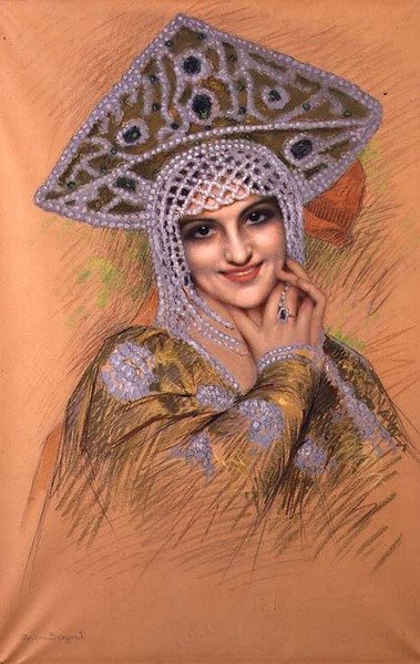 Mladá žena v perlové čelence (pastel na papíře) od Gustave Brisgand