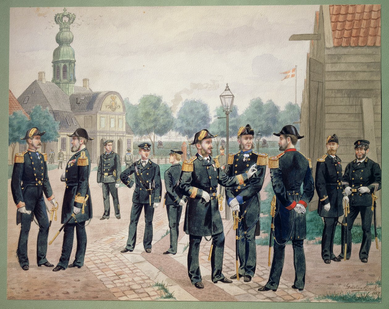 Důstojníci dánského námořnictva na Akademii. Akvarel od Gustava Brocka od Gustave Brock
