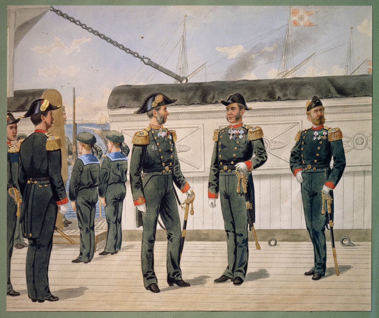 Důstojníci dánského námořnictva v uniformě. Akvarel od Gustava Brocka od Gustave Brock
