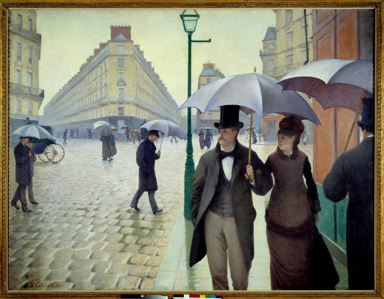 Katu Pariisissa sateisella säällä vuonna 1877 od Gustave Caillebotte