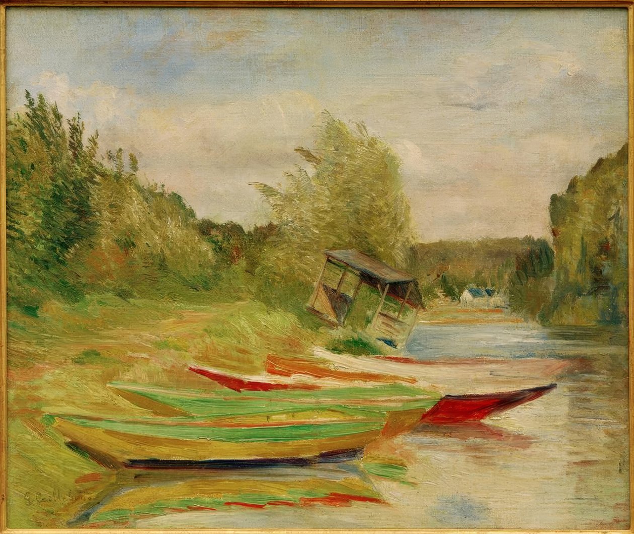 Lodě a chaty, podél Seiny od Gustave Caillebotte