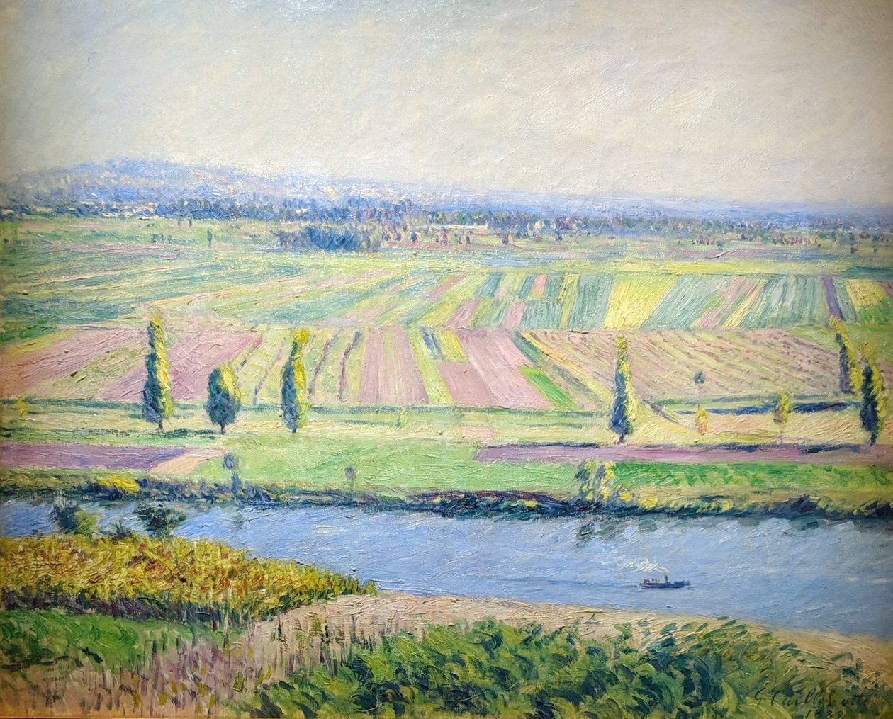 Francouzština:  La Plaine de Gennevilliers Planina Gennevilliers z kopců Argenteuil od Gustave Caillebotte
