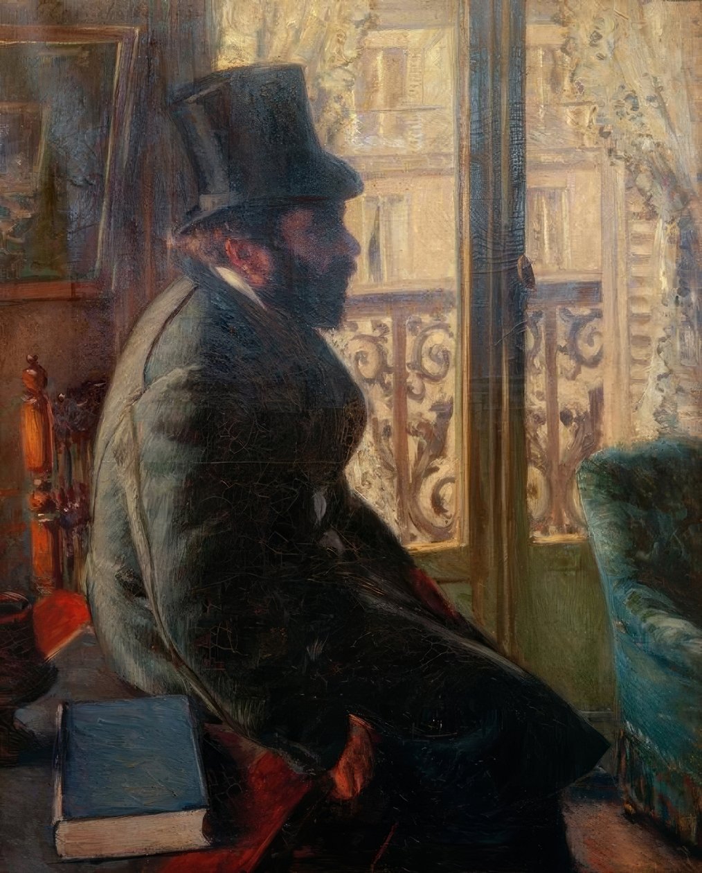 Muž v cylindru sedí u okna od Gustave Caillebotte
