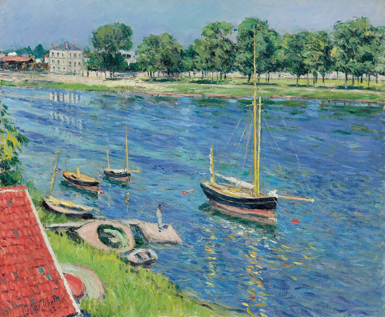 Seina u Argenteuil, kotvící lodě od Gustave Caillebotte
