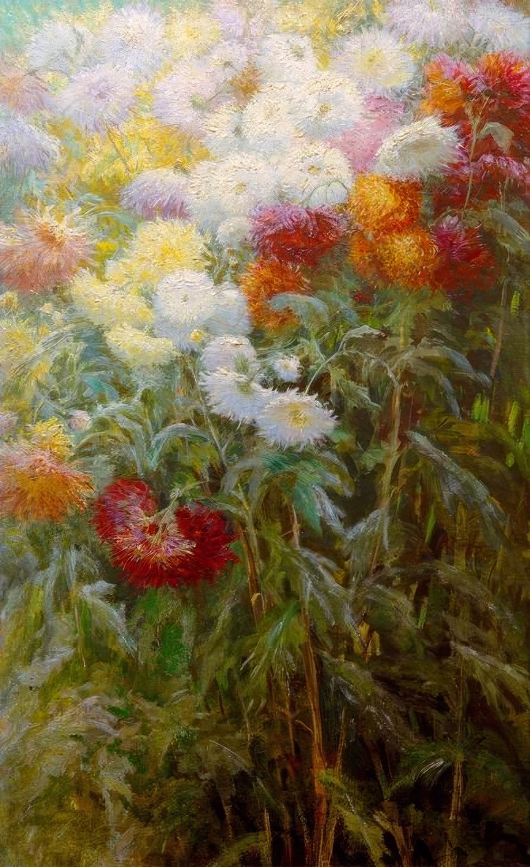 Masiv chryzantém, zahrada Petit Gennevilliers od Gustave Caillebotte
