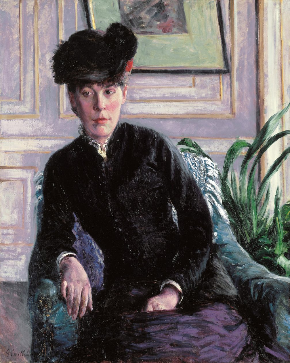 Portrét mladé ženy v interiéru (Portrait de Mme H), kolem roku 1877 (olej na plátně) od Gustave Caillebotte