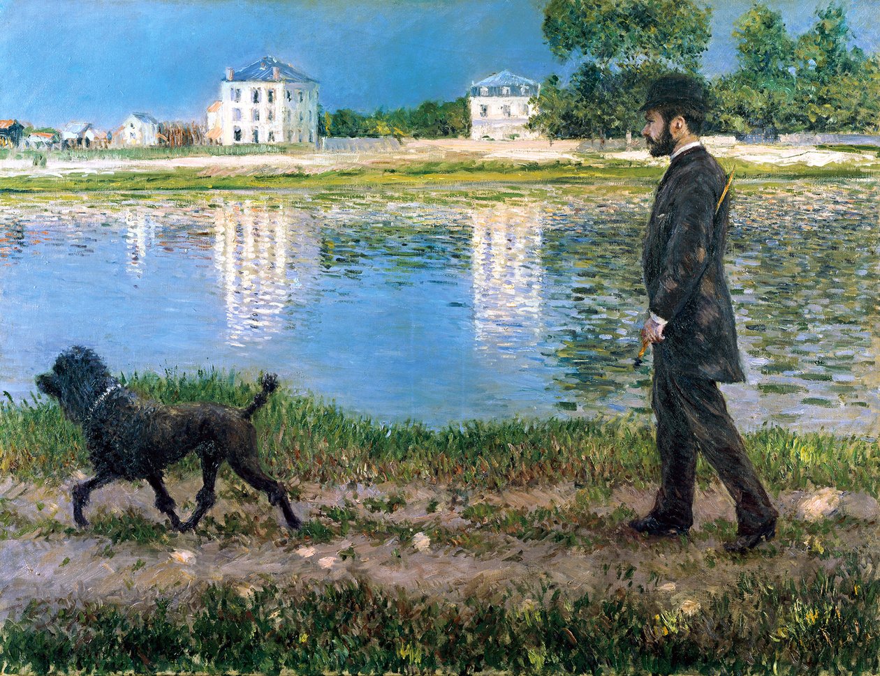 Richard Gallo a jeho pes v Petit Gennevilliers, asi 1883-84 (olej na plátně) od Gustave Caillebotte
