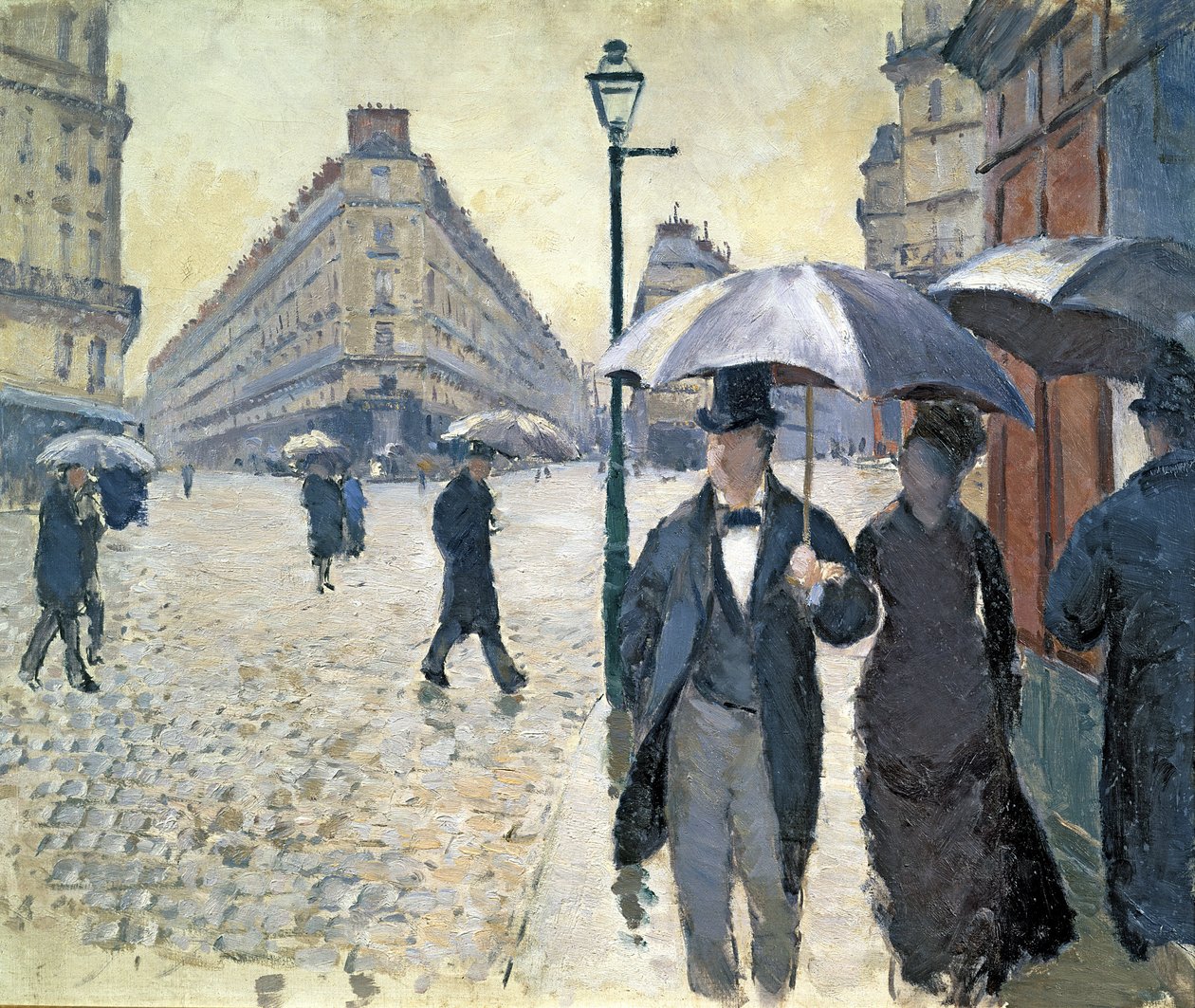 Náčrt filmu „Paříž, deštivý den“ od Gustave Caillebotte