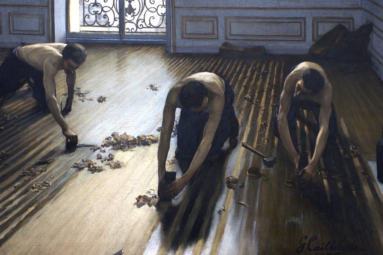 Škrabky na podlahu - část obrazu. od Gustave Caillebotte