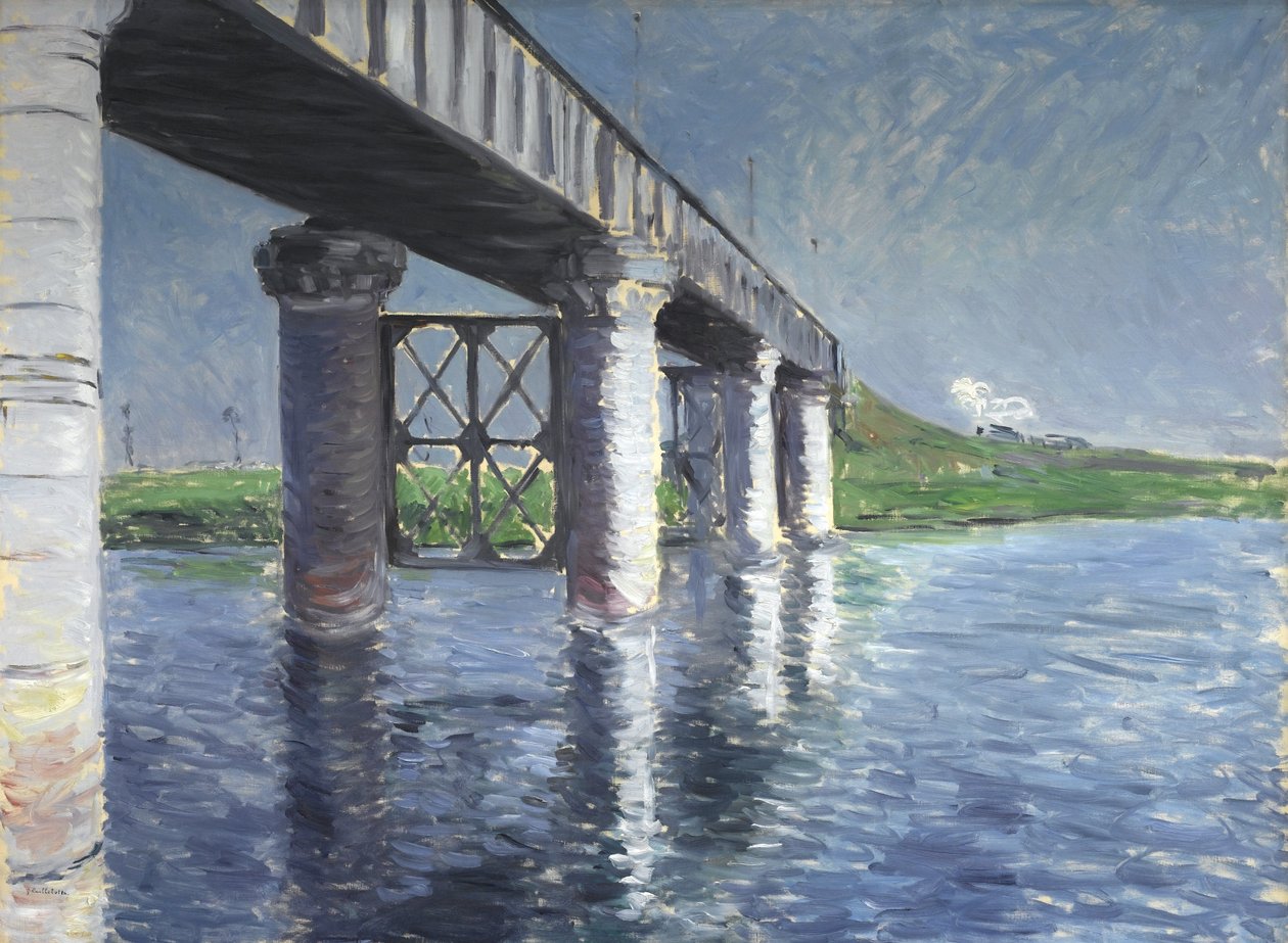 Seina a železniční most v Argenteuil od Gustave Caillebotte