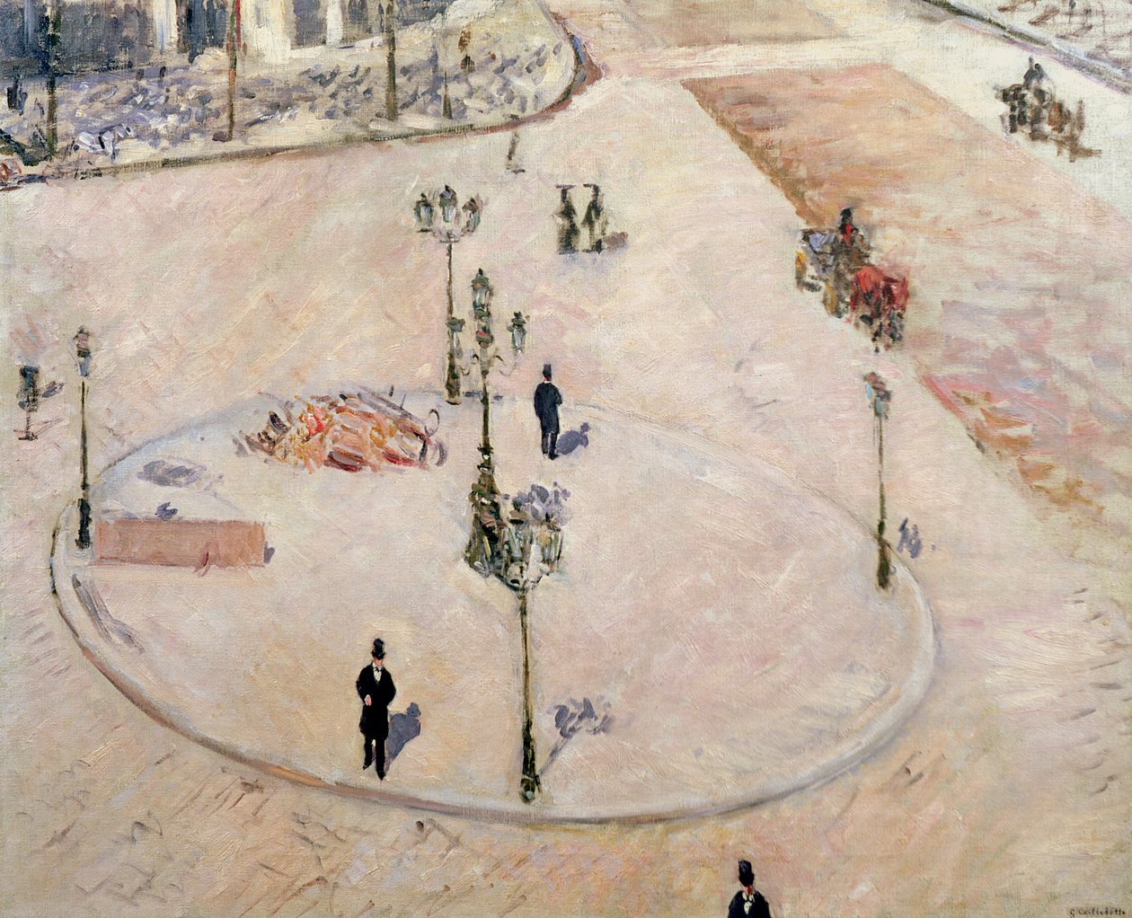 Dopravní ostrov na Boulevard Haussmann, 1880 od Gustave Caillebotte
