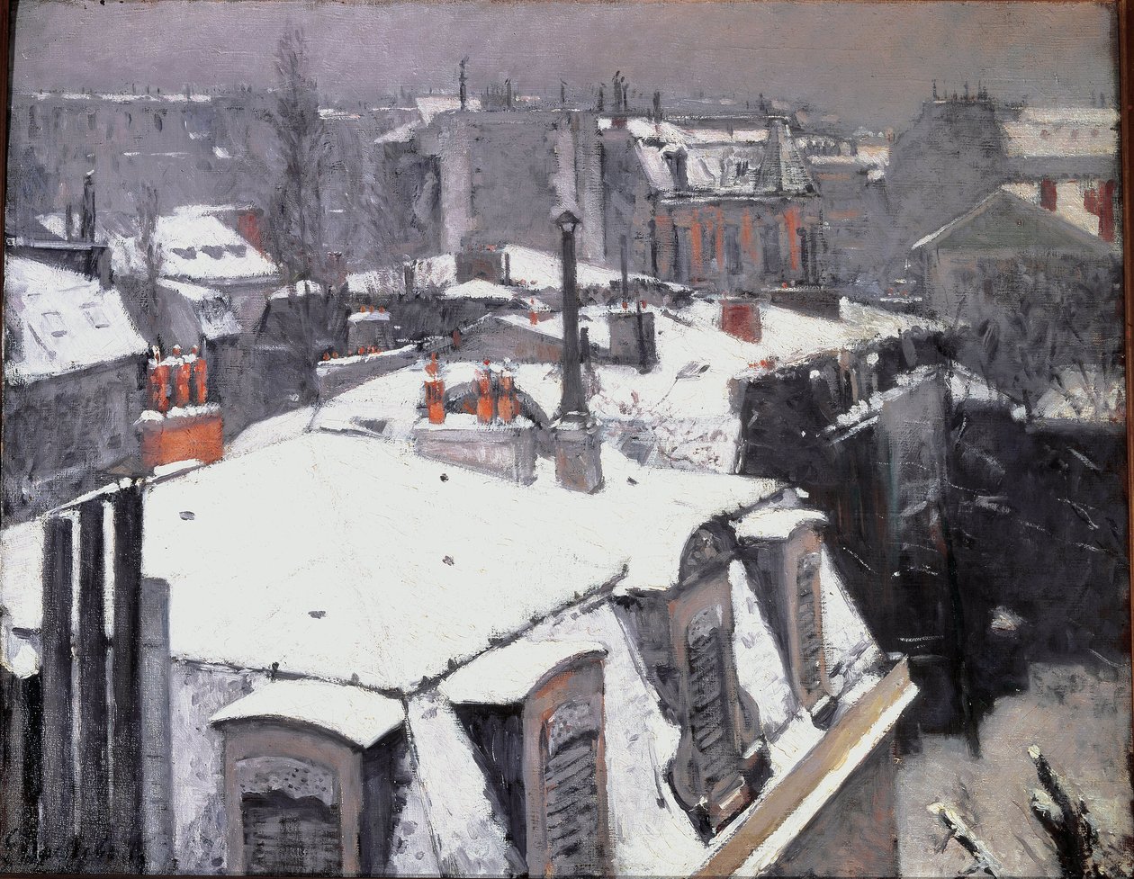 Pohled na střechy (Efekt sněhu) - olej na plátně od Gustave Caillebotte